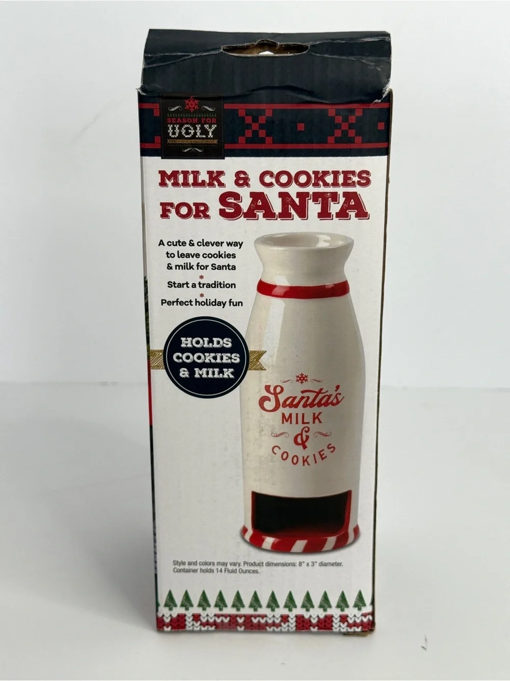Christmas Milk & Cookies For Santa Ceramic Bottle With Red Decoration Seasonal